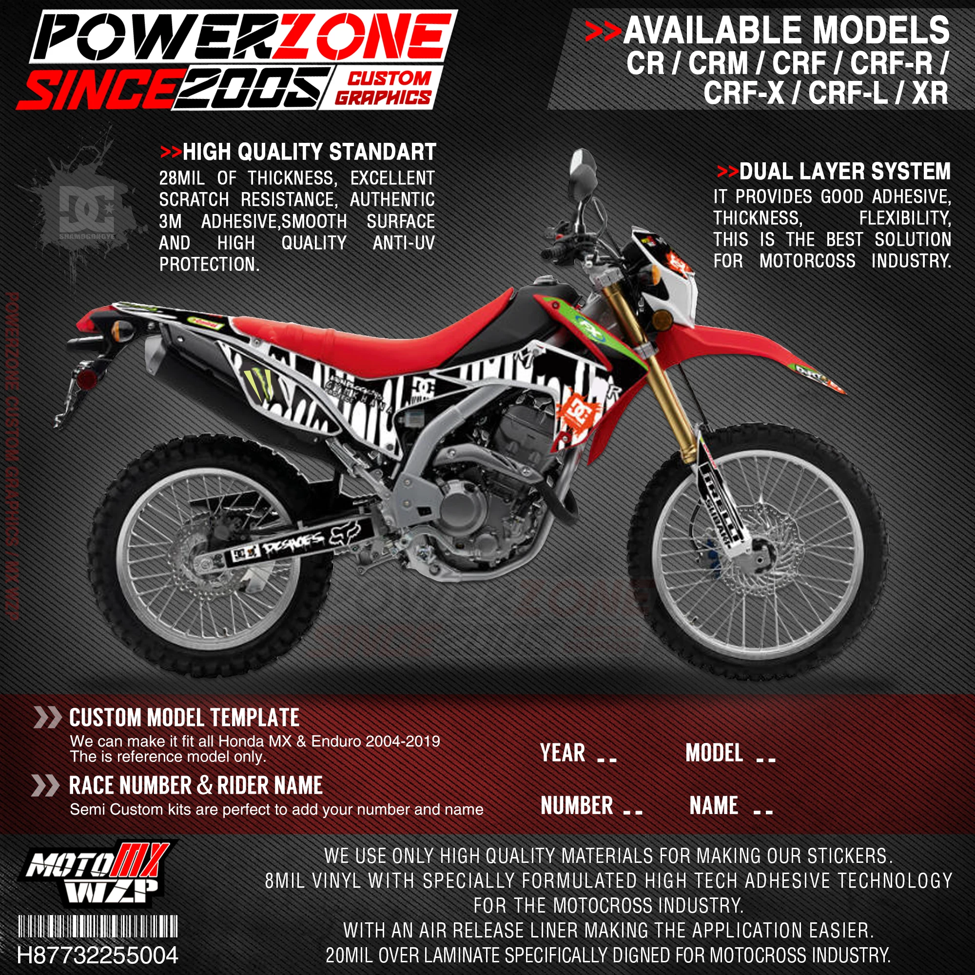 

PowerZone Custom Team Graphics Backgrounds Decals 3M Stickers Kit For HONDA CRF250L 2012-2018 004