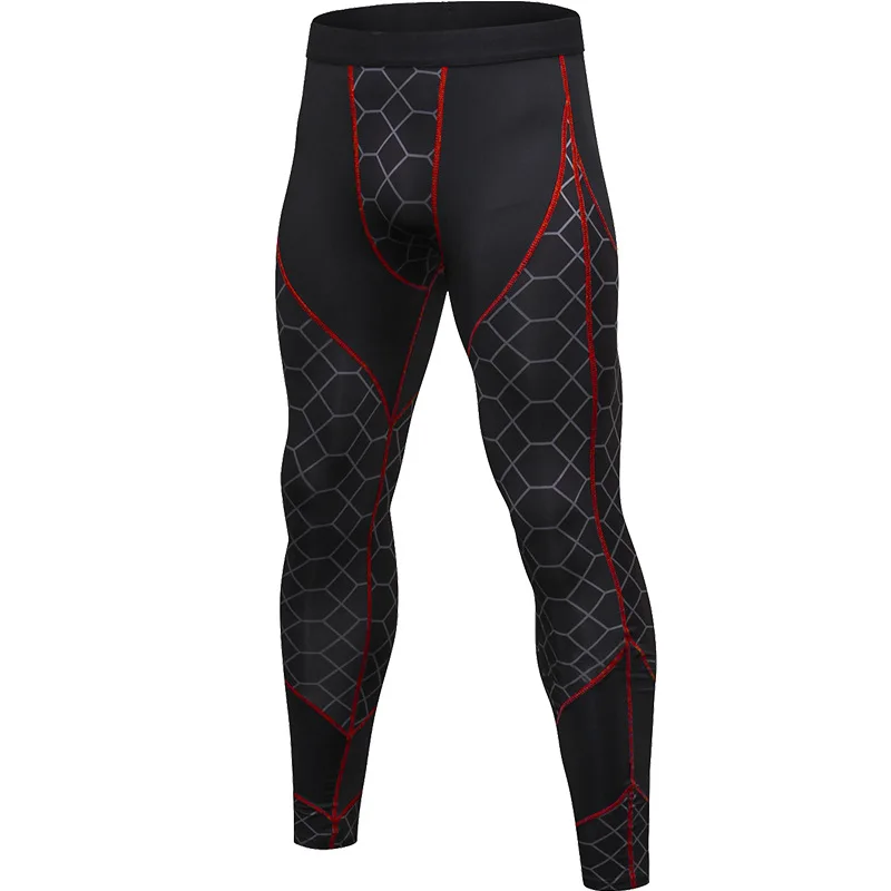 Брюки для бега, мужские клетчатые компрессионные штаны, спортивные Леггинсы для пробежек, мужские колготки, штаны для спортзала, тренировок, йоги, фитнеса - Цвет: Gray Mesh Red Line