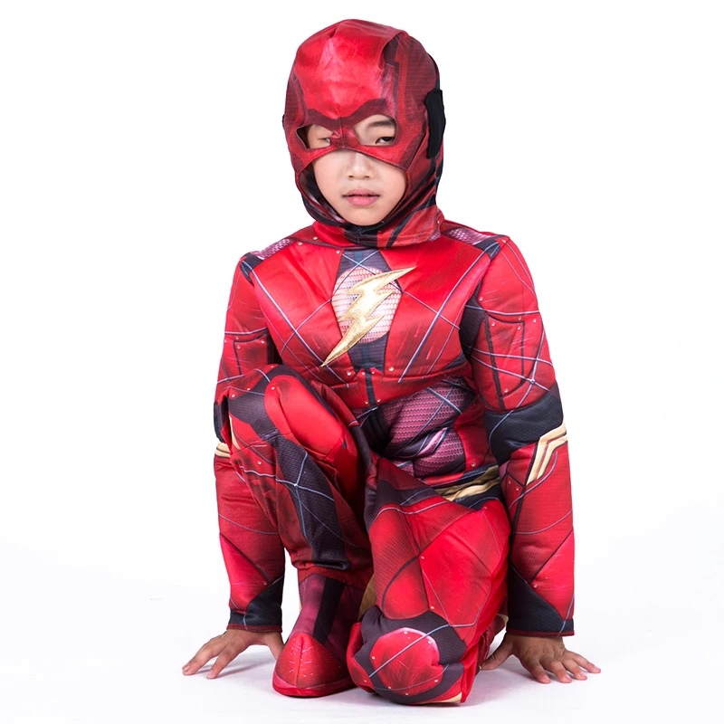 The Flash Muscle Superhero Fancy Dress Kids Fantasy Comics Movie Carnival Party Halloween Flashman Cosplay Costumes