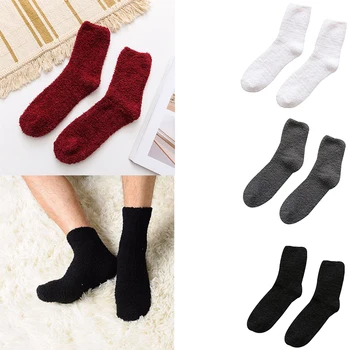 

NEW Warm Men Socks Solid Color Mid Calf Socks Autumn Winter Style Coral Velvet Thickened Floor Socks