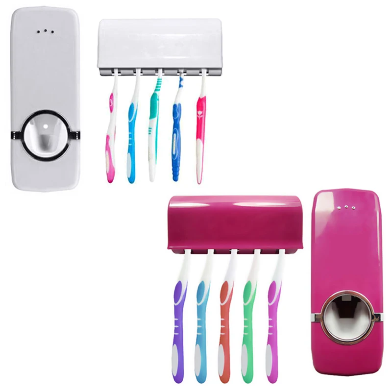 

Automatic Toothpaste Dispenser + 5 Toothbrush Holder Set Wall Mount Stand toothbrush Family sets ZX071