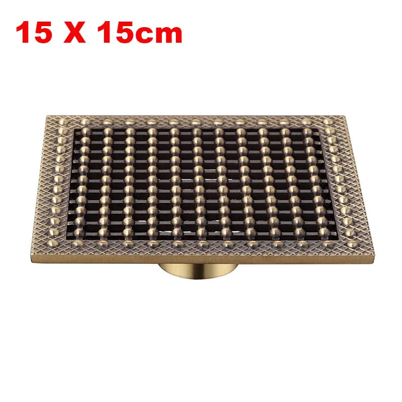 

15 x 15 Square Bathroom Shower Drain Floor Drain Trap Waste Grate Antique Brass Grid Drain