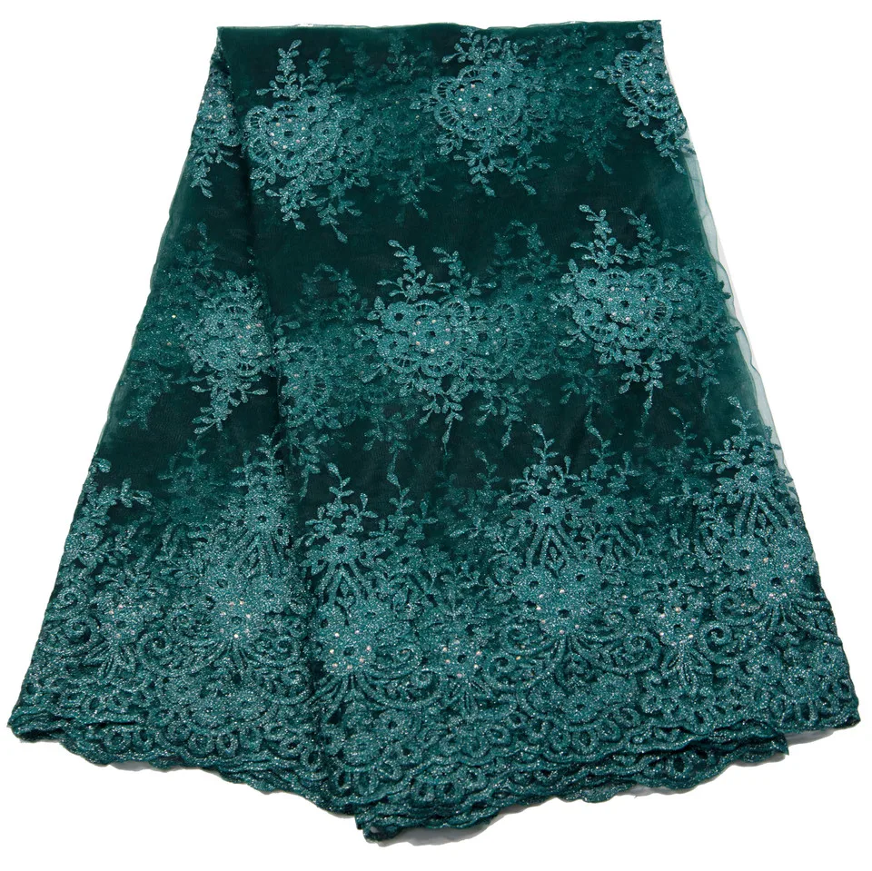 

Latest African Lace Fabric 2019 High Quality Lace Embroidery French Mesh With Beads Nigerian Lace Fabrics Material LUOMN046