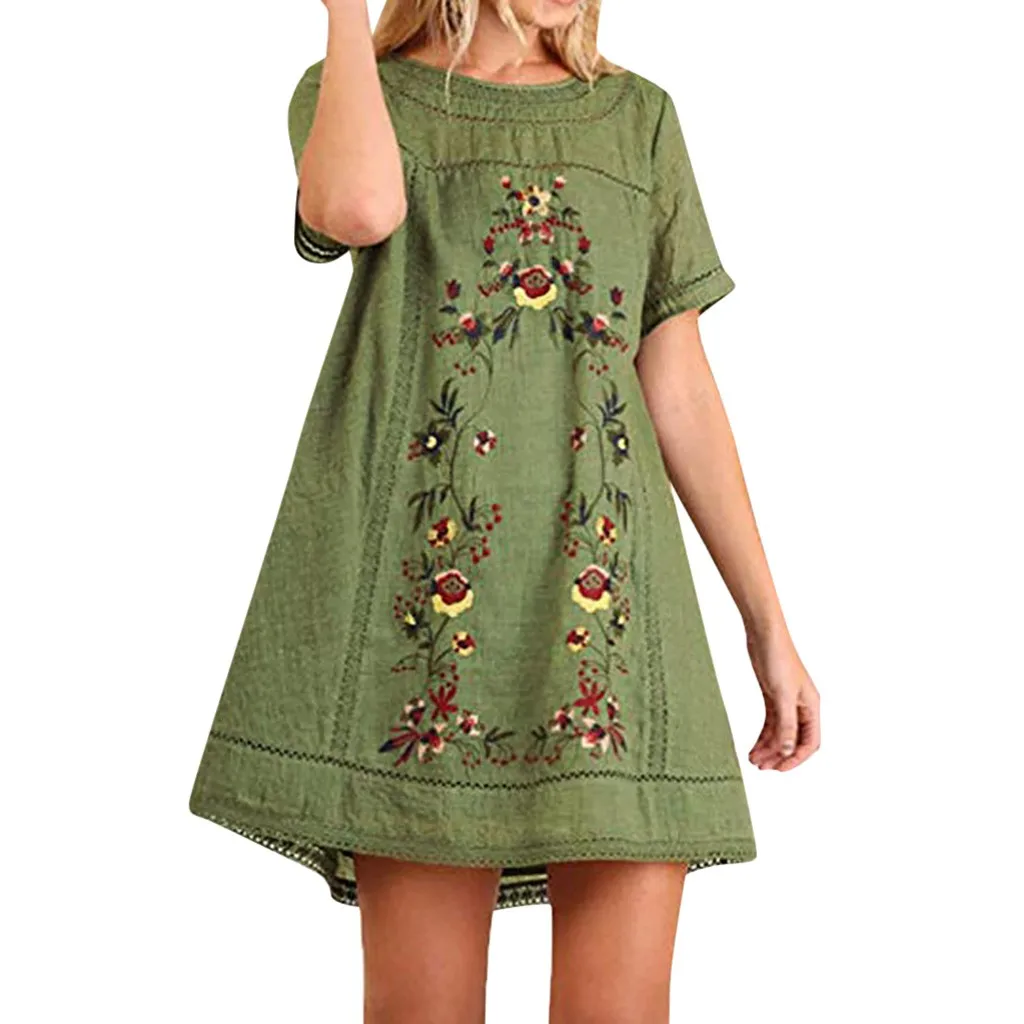 

2019 Summer Dress women Bohemian Embroidered Short Sleeve Dress or Tunic Plus Size t shirt Dresses Vestido De Festa#1