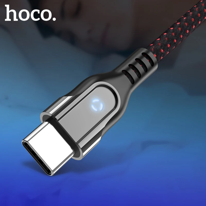 

HOCO USB Type C Cable LED Indicator USB C Cable for Samsung S10 Plus Huawei P30 Pro Xiaomi 9 Smart Power Off USBC Type-C Cable