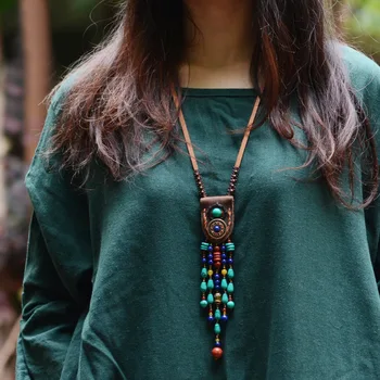 

fashion ethnic top layer of leather jewelry Tibetan necklace,vintage stones necklace ,New women Indian pendants necklace