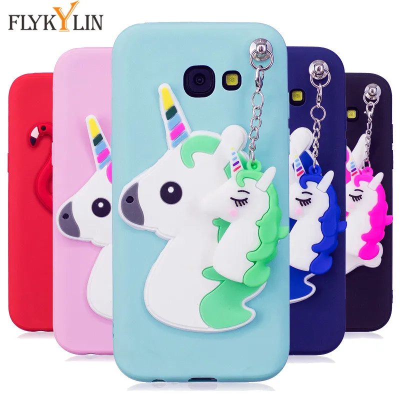 FLYKYLIN Cartoon Soft Candy TPU Case For Samsung galaxy A3 A5 A7 2017 A320 A520 A720 Unicorn Flamingo Pendant Back Cover Caque |