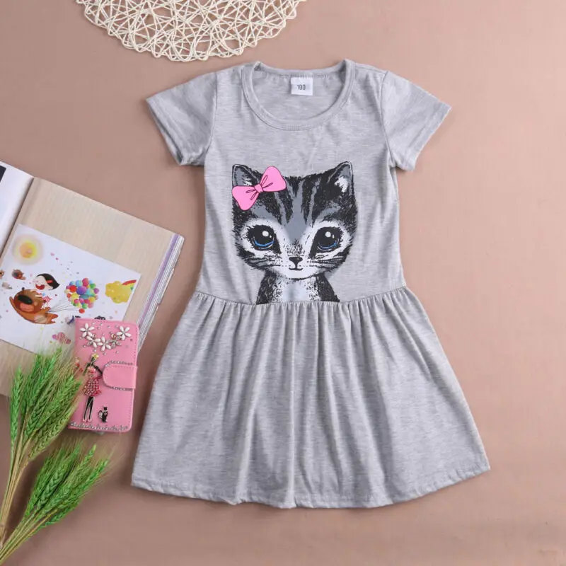 

1-8Y Infant Baby Girls Dress Summer Toddler Short Sleeve Tutu Dresses Girl Kids Cute Cat Party Princess Costume