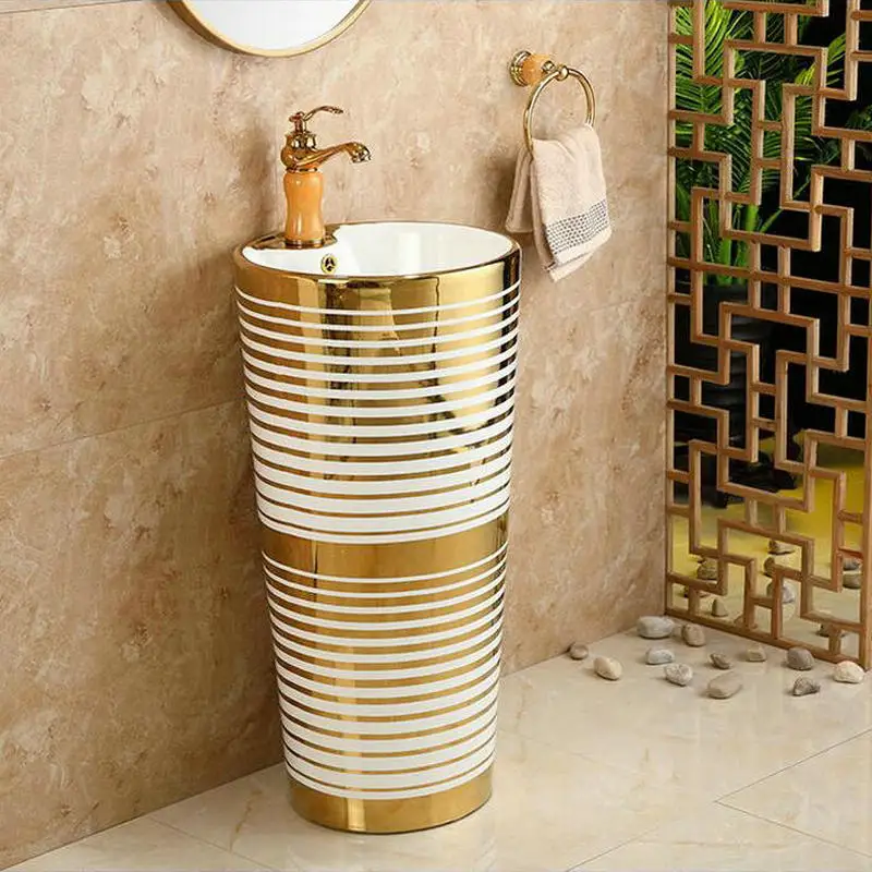 Gorgeous pink pedestal sink for sale Mosaic Gold Modern Stylish Round Pedestal Sink Ceramic Bathroom With Stand Wash Basin Sinks Aliexpress