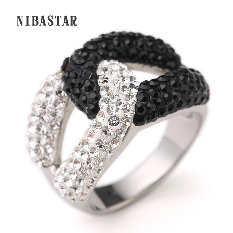 

Black and Clear Austria Crystal Cross Stainless Steel ring wedding engagement Rings women jewelry