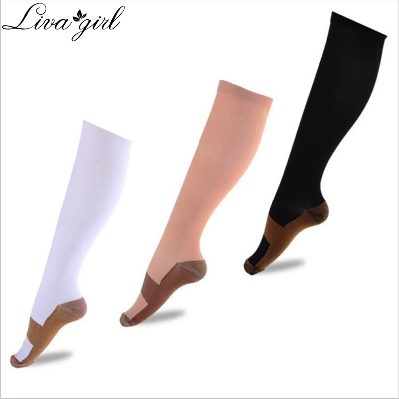 

1 pair Antifatigue Unisex Compression Socks Women Men Flight Travel Anti-Fatigue Pain Relief Miracle Magic Knee High Socks W36