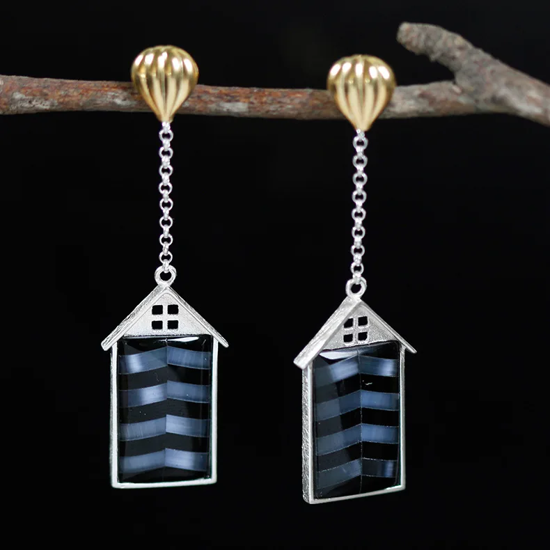 

CMAJOR Original 925 Sterling Silver Flying House Fire Balloon Drop Earrings Women Girls Handmade Fine Jewelry Wholesale