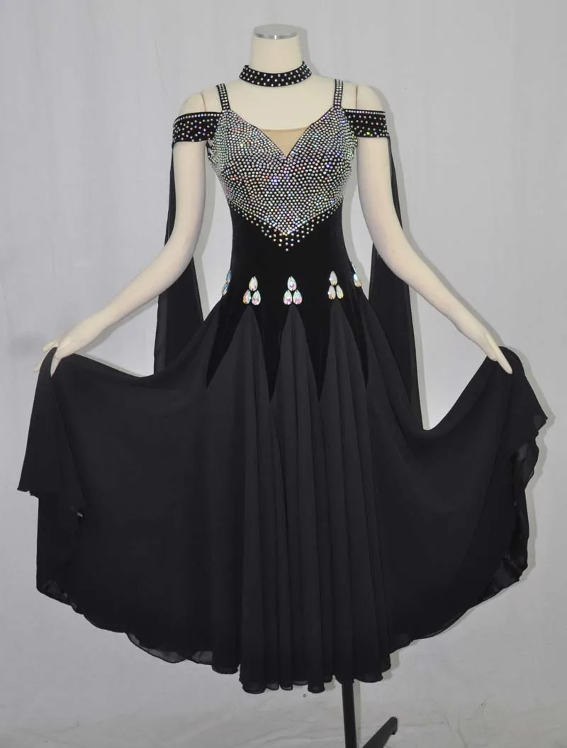 

Ballroom Competition Dance Dresses Adult Sexy V Back Modern Waltz Dancing Dress Women Black Standard Ballroom Dance Skirt