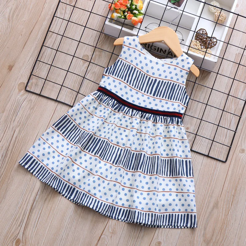 

2019 Girl Summer Dress Striped Round Collar Children's Dress