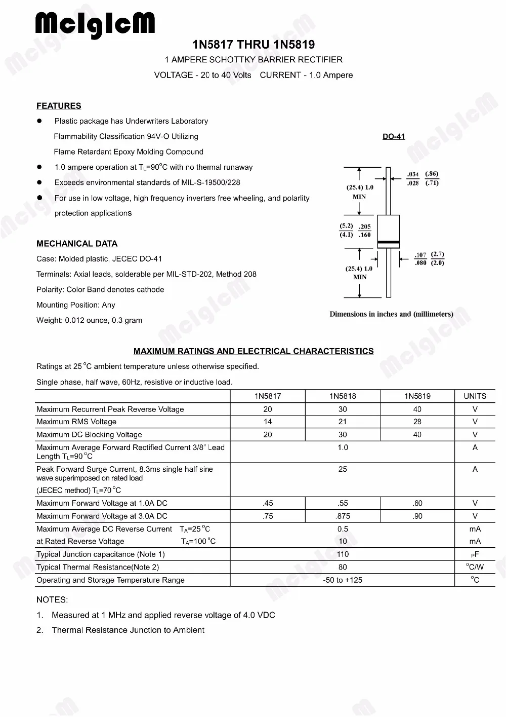 E017 5000 шт. IN5817 DO 41 1A 20 в диод Шоттки 1N5817|Диоды| |