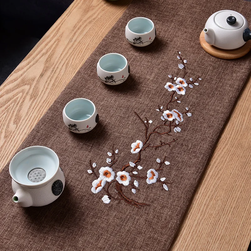 

Elegant Embroidered Table Runner Floral Embroidery Linen Table Runners for Tea Table Home Party Wedding Table Decoration 1piece