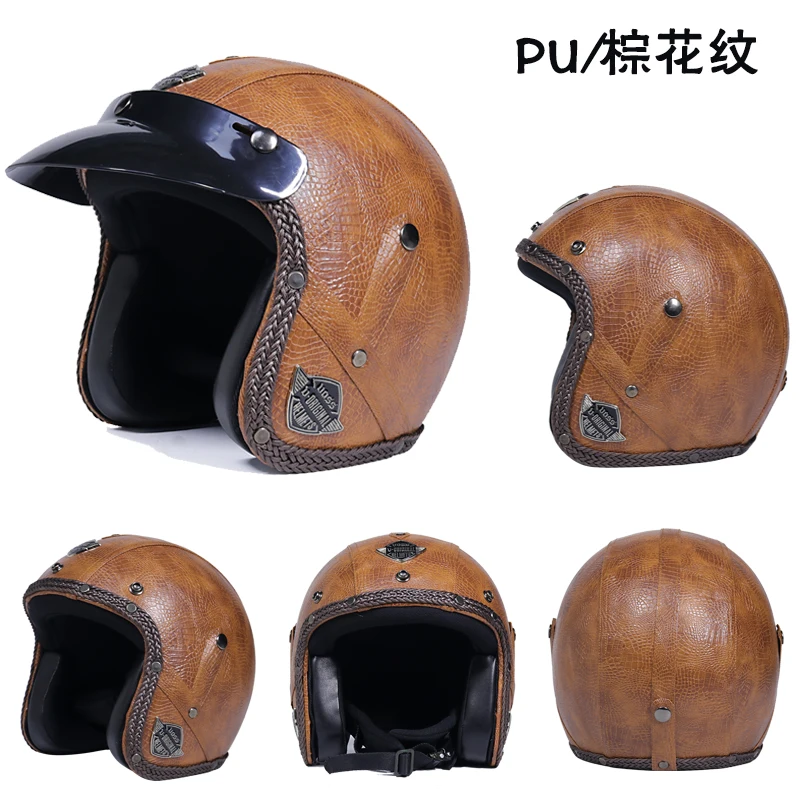 Moto rcycle шлем casco moto PU с открытым лицом 3/4 Ретро шлем хищника для мужчин и женщин capaceteDOT Сертифицированный чоппер шлем