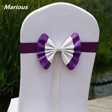 Спандексовые свадебные чехлы на стулья пояса Фиолетовый кожаный ромбовидный стул группа стул бант 50 шт./партия