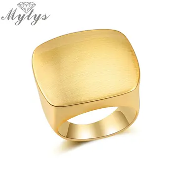 

Mytys Yellow Silver Square Statement Ring Women and Men Unisex Brass Big Ring for Couple Lovers Gift Party Jewelry 1943 R1920