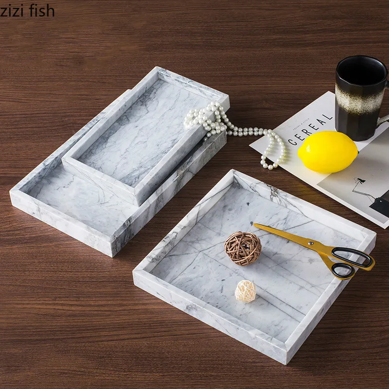 

Creative Nordic style marble rectangle tray Desktop storage Decoration living room bedroom bathroom Storage jewelry tray