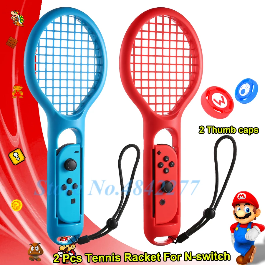 

Tennis Racket 2 Pcs Nintend Switch Accessories Joycon ABS Handle Holder Nintendoswitch Game Player + 2 Thumb Caps Nintendos NS