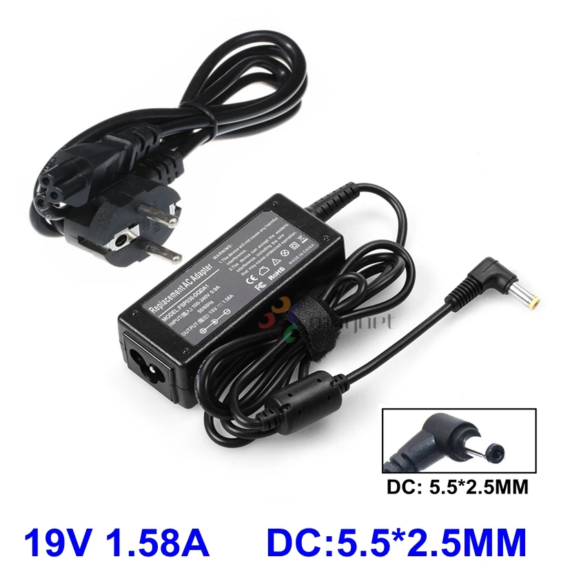 

19V 1.58A Laptop Charger For TOSHIBA Mini Notebook NB200 NB250 NB300 NB305 NB500 NB520 AC DC Power Adapter Charger 5.5x2.5mm