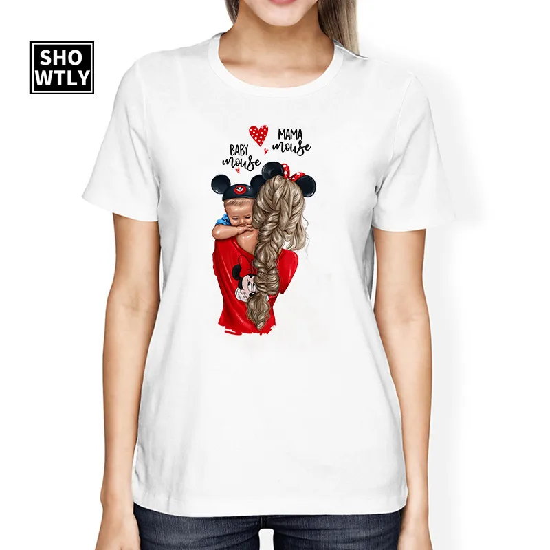 

Showtly Casual Mom T-shirt Mother Baby Print Harajuku Kawaii Super Mom Tshirt Full Love best Gift mother female t-shirt tee top