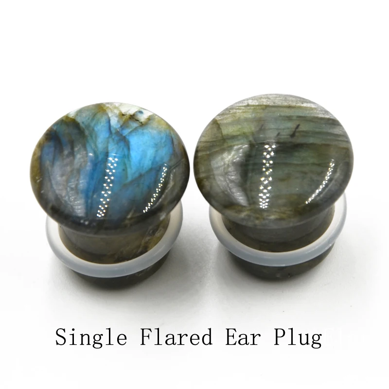 

2pcs Labradorite Ear Plug Single Flared Plug Glow Stone Ear Expander Body Piercing Jewelry