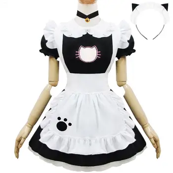 

French Sexy Cute Cat Girl Hollow out Lolita Maid Women Waitress Cosplay Costume Anime Open Chest Apron Dress Soft Sister Outfit