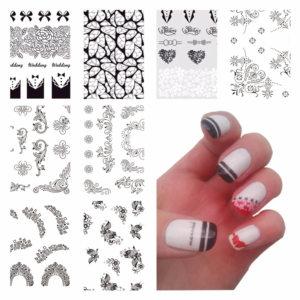 YZWLE 1 шт дополнительные черные кружевные наклейки для ногтей цветы красота дизайн ногтей Вода деколь Декорации Наклейки на аксессуары для ногтей