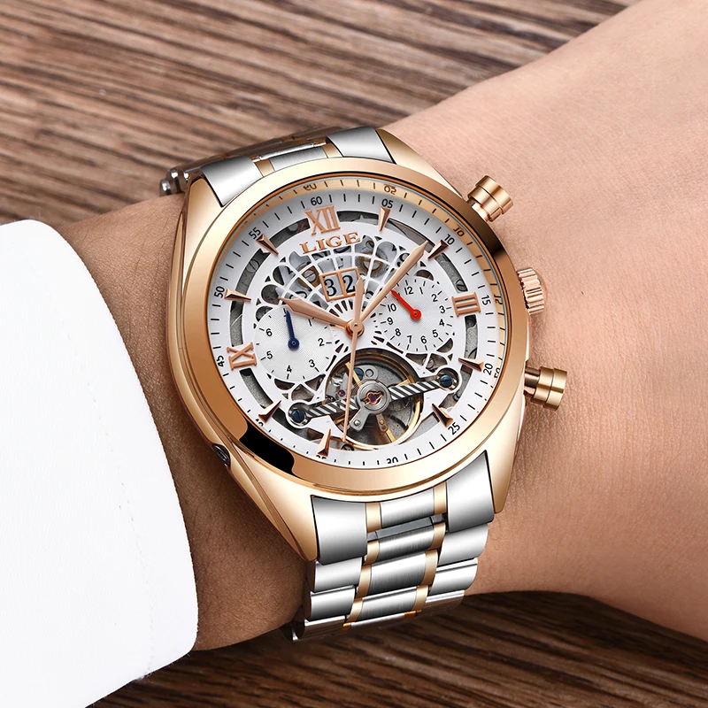 

2019 LIGE Men Watch Top Brand Luxury All Steel Skeleton Tourbillon Waterproof Automatic Mechanical Watch For Men's Sport's Watch
