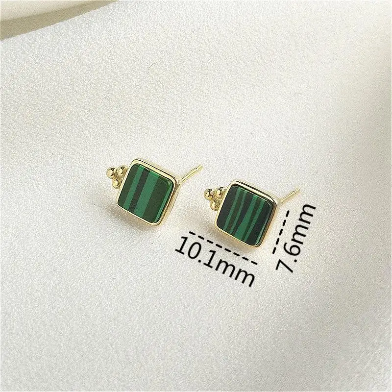 Fengxiaoling Настоящее серебро 925 пробы Геометрические Квадратные малахитовые серьги гвоздики для женщин Европейский стиль серьги ювелирные изделия - Цвет камня: Зеленый