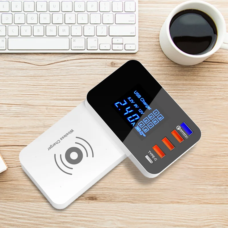 

Quick Charge 3.0 Smart USB Type C Charger Station Led Display Fast Charging Power Adapter Desktop Strip Mobile Phone USB Charger