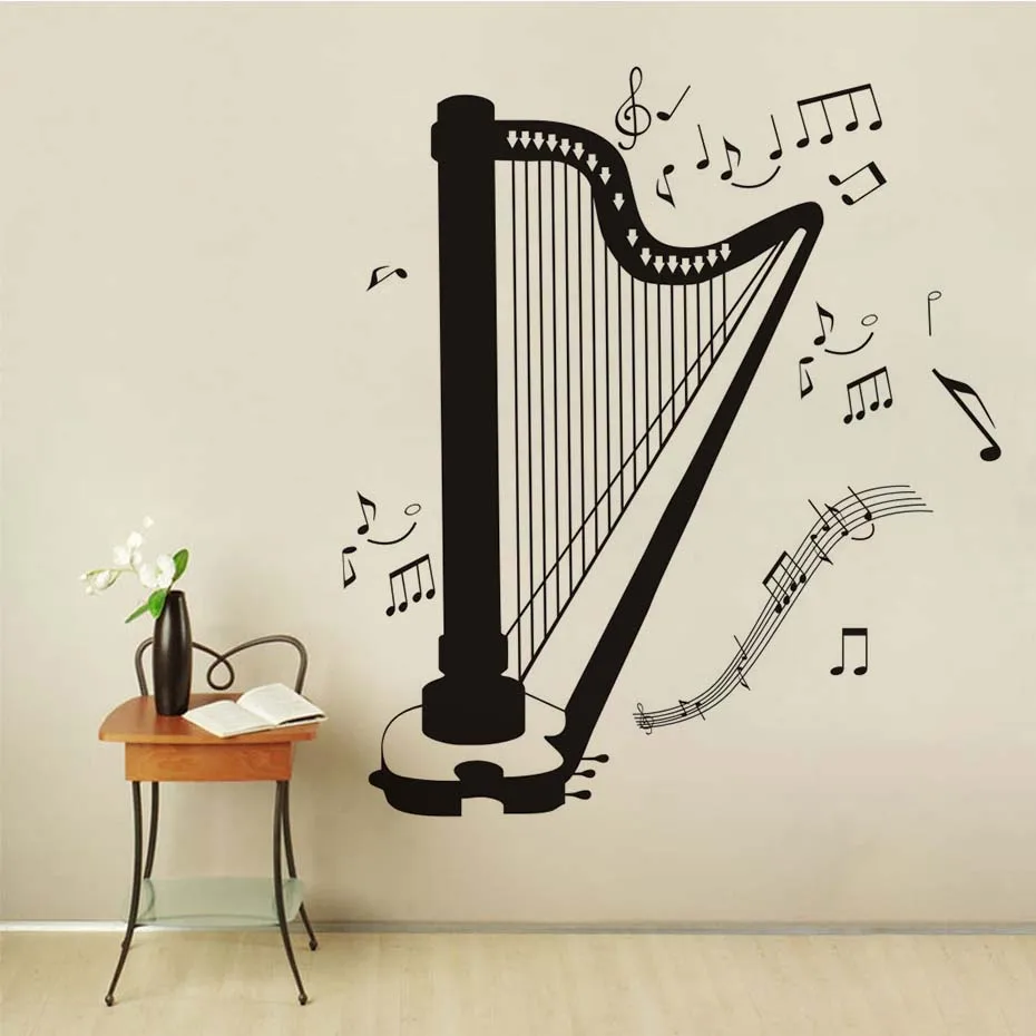 Самоклеющиеся Diy домашний декор harp силуэт все виды музыкальная нота гостиная