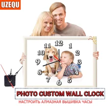 UzeQu персональный заказ 5D алмазная вышивка крестиком настенные часы фото на заказ сделать свои собственные часы Алмазная Вышивка Полный Круглый