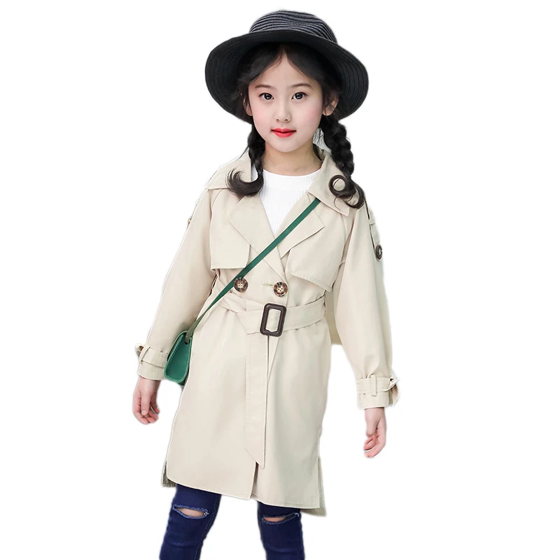 

2018 Teenage Girls Trench Coat Girls Autumn Windbreaker Jackets Long Sleeve Fashion Long Trench Enfant Back to School Outfits 12