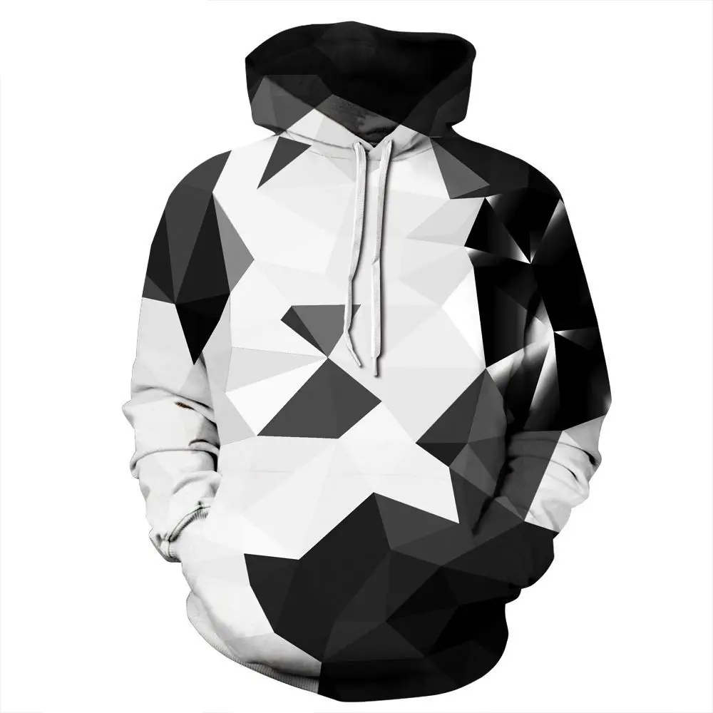

Lovers hooded pullove Skateboarding Hoodie men & women Baseball coat "Black white geometry" 3D hoodie Hip-hop hooded sweater