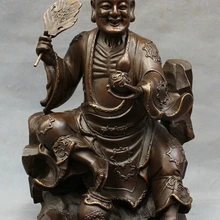 Bi002210 1" Китайский Чистая Бронзовый Буддийский Архат Тыквы Вентилятор Fo Jigong чай Гонг Монах Статуя