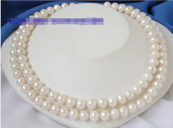 

FREE SHIPPING ****** N1254 REAL 2strands 11mm white round pearl necklace