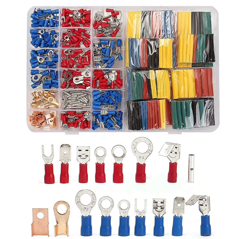 

328pcs Assorted Heat Shrink Tube + 350pcs Insulated Spade Crimp TerminalS Electrical Wire Connector Kit Set