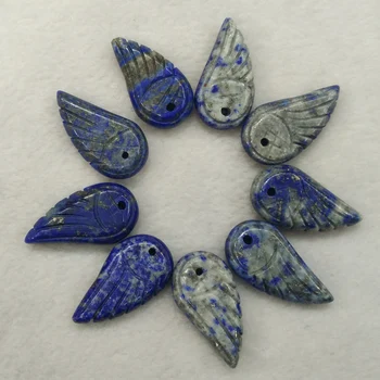 

2016 new Fashion Natural Lapis Lazuli carved angel wings charms pendants for jewelry making 6pc/lot wholesale free shipping