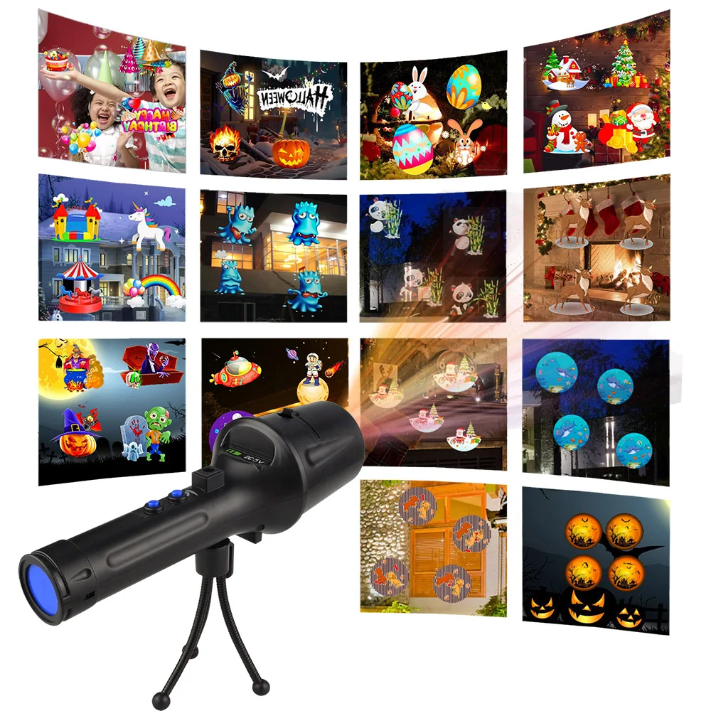 

2018 New LED Laser Projector 18650 Battery Rechargeable Flashlight Laser Projection 14 Patterns Laser Projector for Christmas