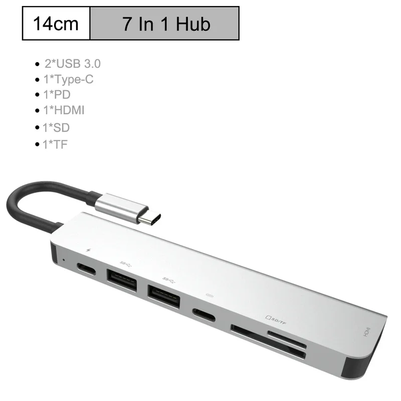 

Type C USB Splitter Multi USB C HUB to HUB USB 3.0 HDMI 4K /SD/TF Card Reader/ PD charging Audio /RJ45 Adapter for MacBook Pro