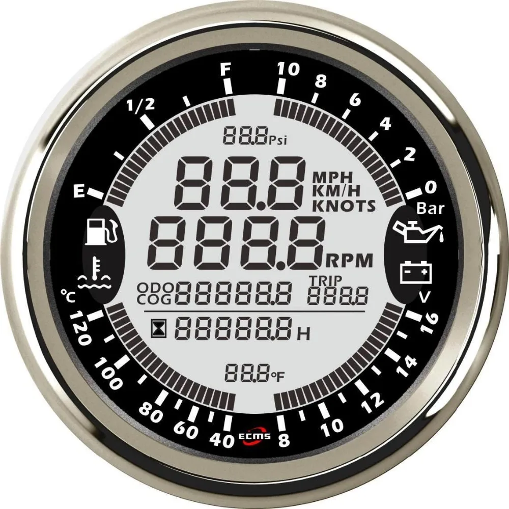 Морской лодка цифровой gps Спидометр Тахометр 6in1 многофункциональный прибор 18-32 В 10Bar 85 мм 7 цветов 316L ободок