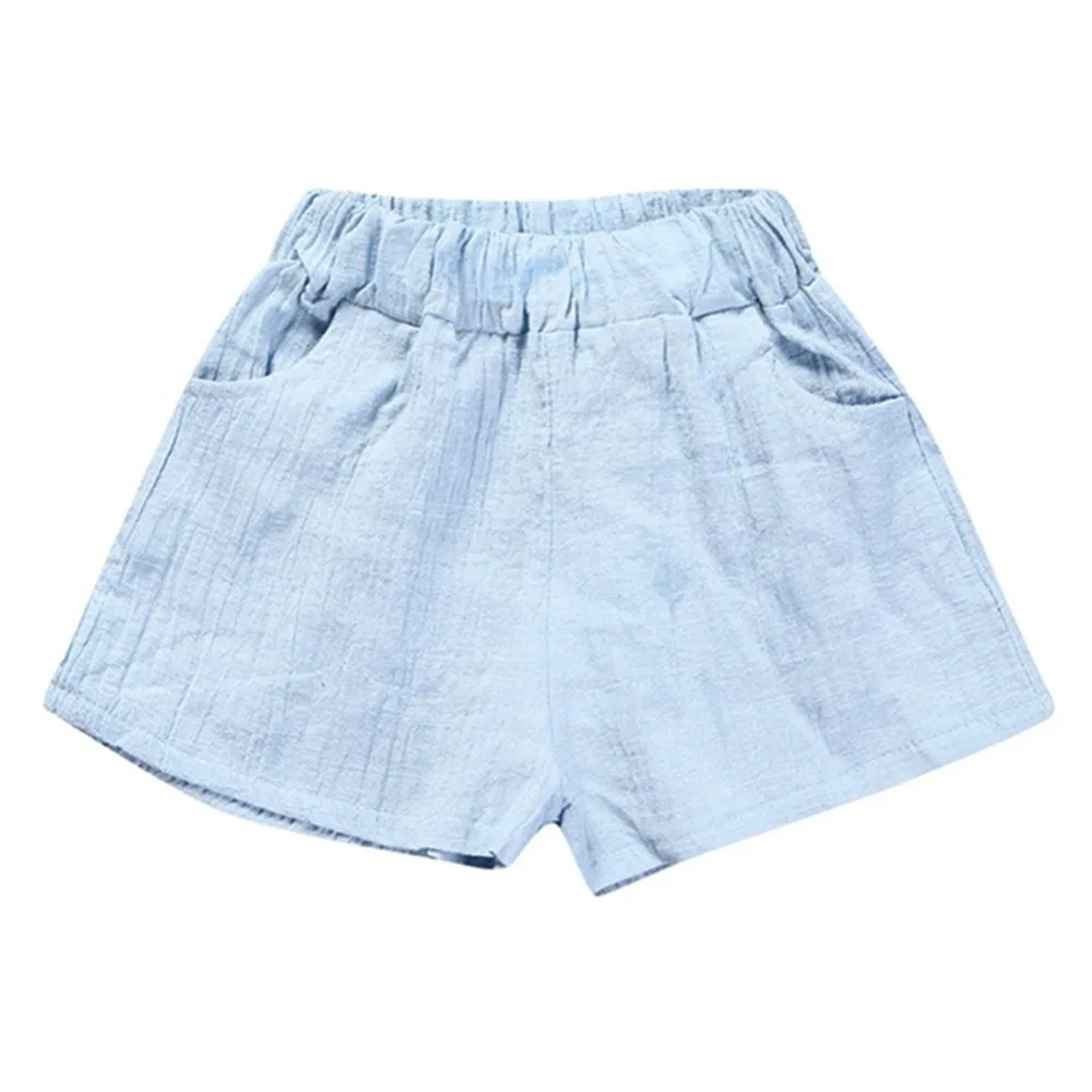 

New Summer Children Shorts Kids Boy Girl Solid Cotton Crumpled Casual Elastic Waist Fashion Shorts