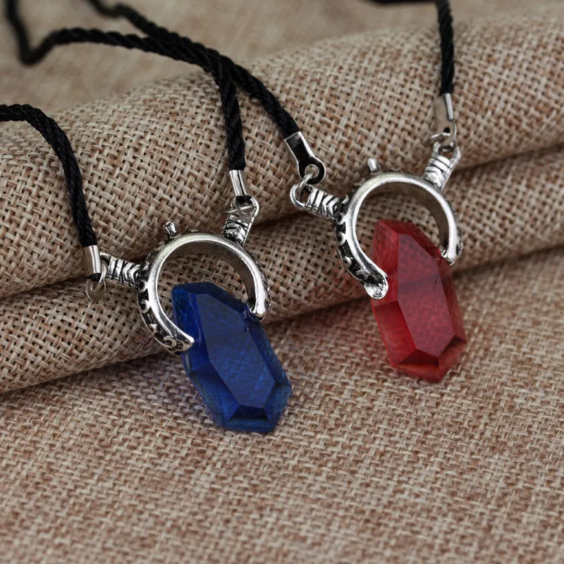 

Takerlama Devil May Cry 5 Necklace Dante Vergil Red Blue Crystal Pendant Necklace For Women Men Fashion Jewelry Cool Accessories