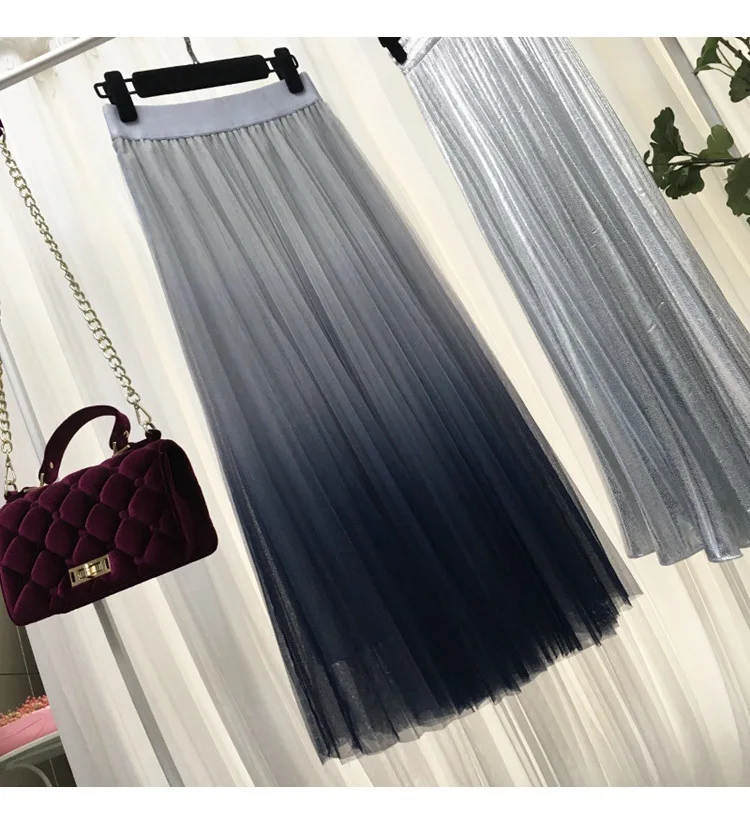 INNASOFAN юбка из тюля для женщин весна-лето Великолепная плиссированная юбка высокая талия Евро-американская модная длинная юбка