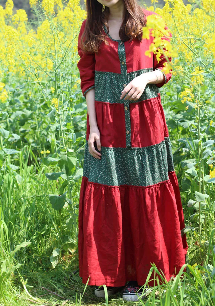 Hisenky Let's Wander/платья из хлопка и льна в стиле пэчворк Mori Girl; сезон весна-осень; платья-комбинезоны; женские платья; Vestidos Femininos