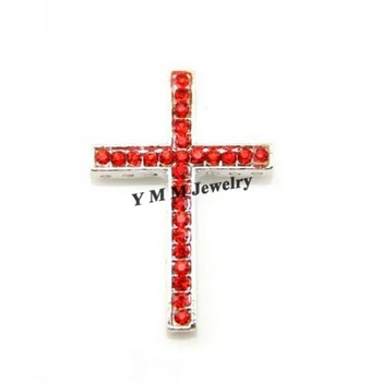 

Wholesale 20pcs Silver Plated Curved Sideways Cross Red Crystal Bracelet Connector Fit Bracelets