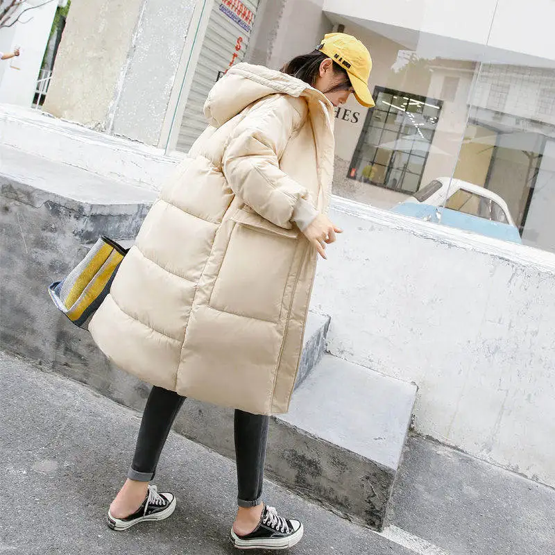 Yellow Long Parka Loose Winter Jacket Women Hoodies Thicken Parkas Down Cotton Winter Coat Abrigo Mujer Warm Jacket Female C5644 - Цвет: beige white